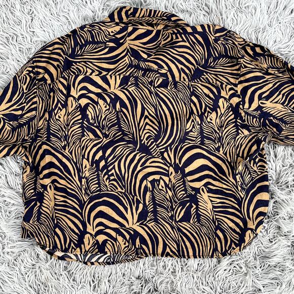 Banana Republic Heritage Expedition Zebra Print Button Down Top Linen Womens S - Picture 5 of 10